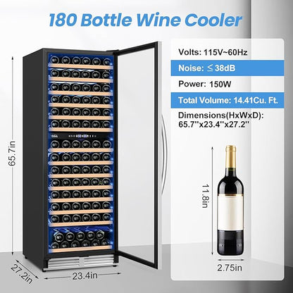 180 Bottles Wine Fridge 24 Inch Dual Zone Wine Cooler Refrigerator Freestanding - Image 3