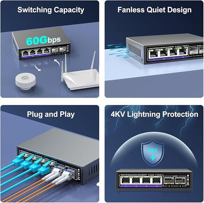 6 Port 2.5G Unmanaged Ethernet Switch, 4 x 2.5G Base-T Ports, 2 x 10G SFP+ - Image 7