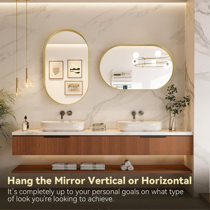 Brightify Gold Oval Mirror 24x40 Inch, Bathroom Vanity Mirrors Gold Metal Framed, Modern Decorative Mirror for Wall Bedroom Living Room Hang Vertical and Horizontal