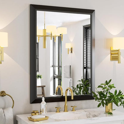 Amorho Black Bathroom Mirror, 40x30 Inch Thick Metal Framed Wall Mirrors - Image 8