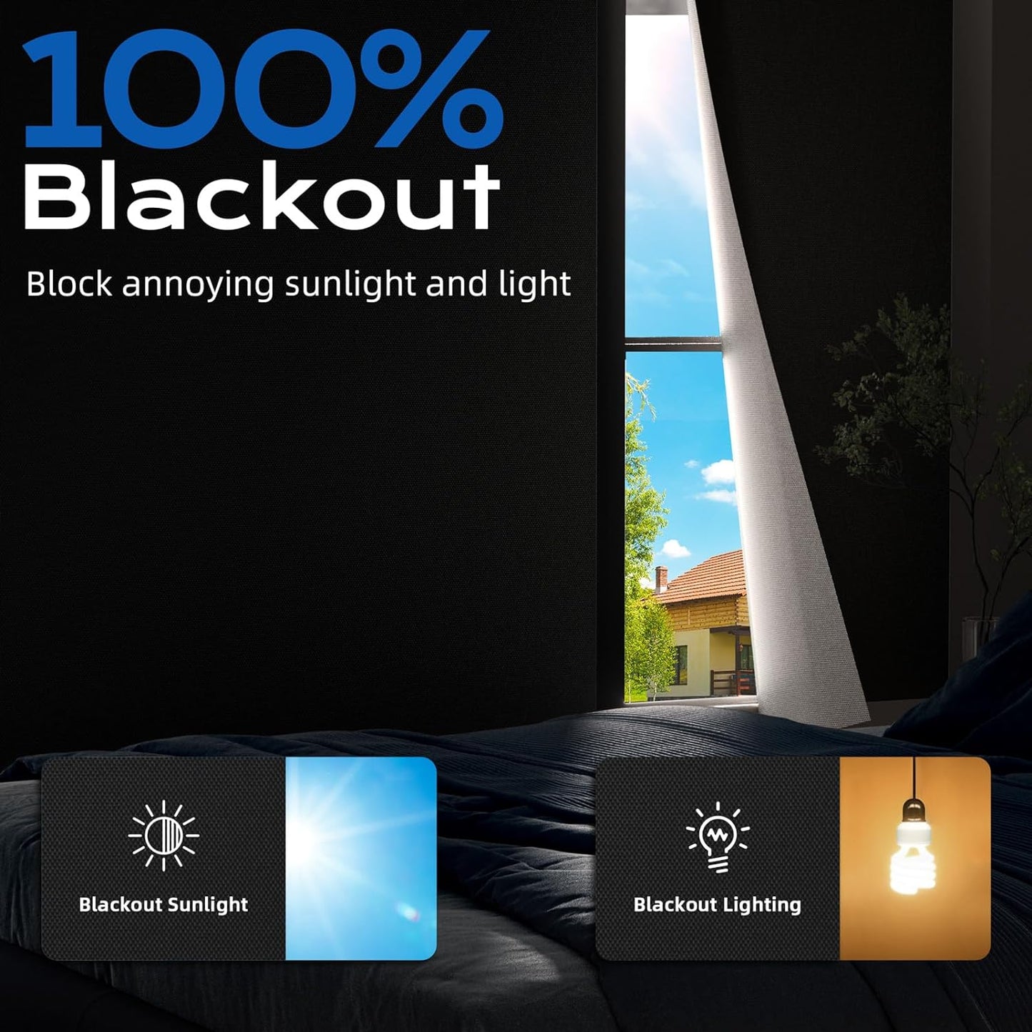 Blackout Curtains for Bedroom, 39" x 58" Portable Black Out Blinds with 20 Sets Hook & Loop Strips for 100% Blackout Window Film, Temporary Black-out Shades for Windows Cover Nursery Travel RV- Blacks