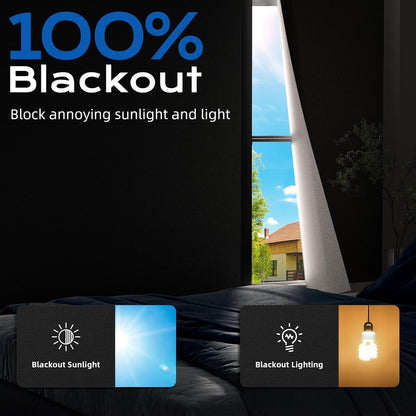 Blackout Curtains for Bedroom, 39" x 58" Portable Black Out Blinds with 20 Sets Hook & Loop Strips for 100% Blackout Window Film, Temporary Black-out Shades for Windows Cover Nursery Travel RV- Blacks