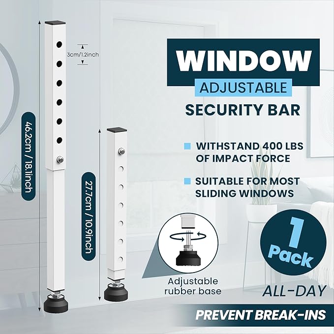 Gadgetzan 1 Pack Window Security Bars Adjustable 11"-18", Portable Short - Image 2