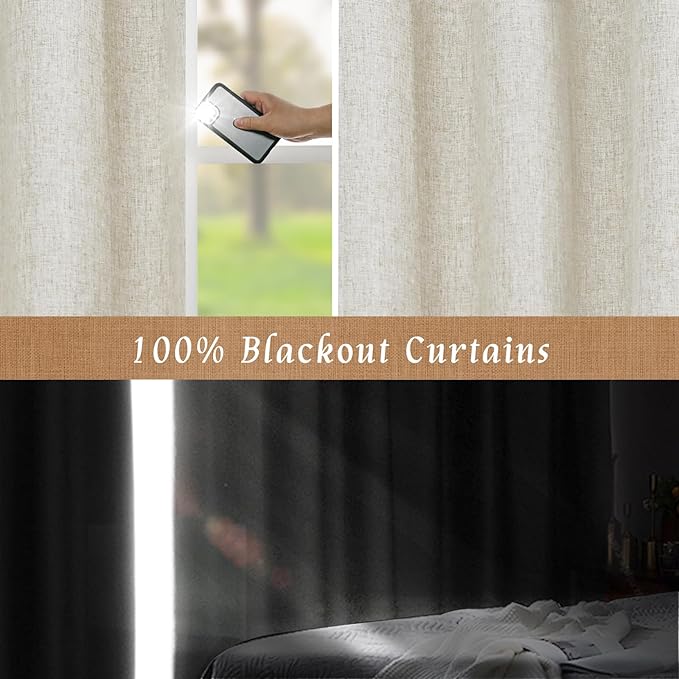 LAMIT Full Blackout Window Linen Curtains - Image 4