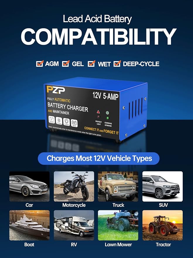 12v Smart Car Battery Charger, 5Amp Fully-Automatic Trickle Charger, Battery - Image 3