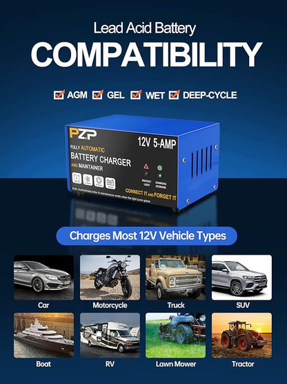 12v Smart Car Battery Charger, 5Amp Fully-Automatic Trickle Charger, Battery - Image 3