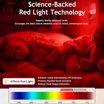 670nm Red Light Night Light for Sleep Therapy, 2 Pack Auto On/Off Dimmable - Image 4