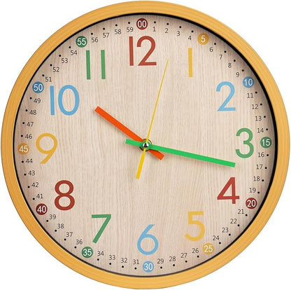bakbrand Kids Wall Clock Silent Non-Ticking Colorful Childrens Clock Round by BAKBRAND