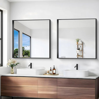 Black Bathroom Mirror, 30x30 Inch Rectangular Framed Mirror, Large Wall Mounted - Image 5