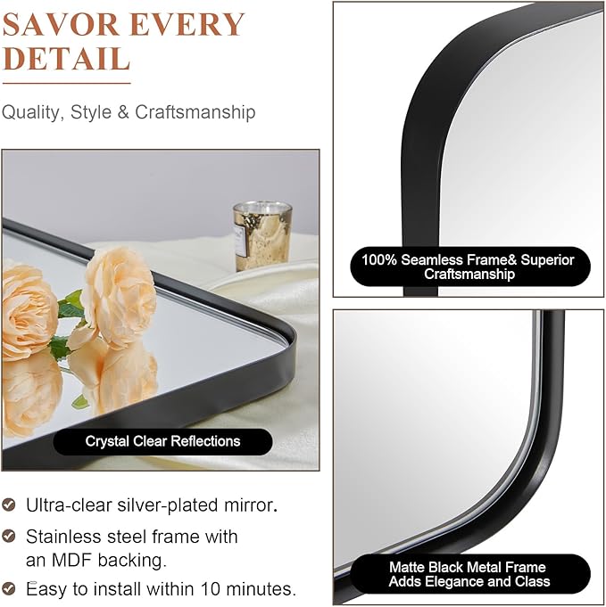 ANDY STAR 36”x48” Black Bathroom Mirror, Wall Mirror - Image 7