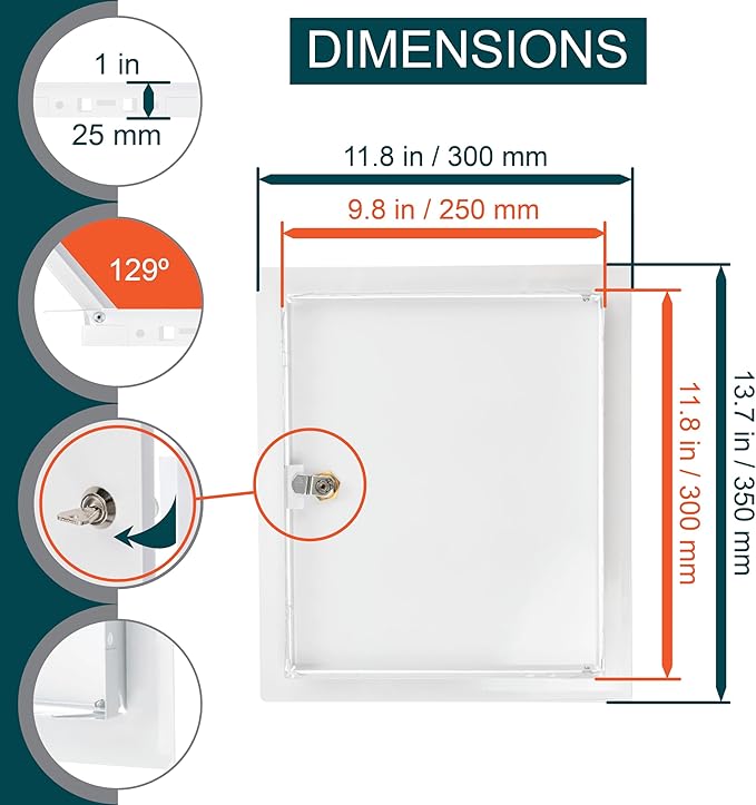 10" x 12" Lockable White Metal Access Door. Service Shaft Wall Panel - Image 2