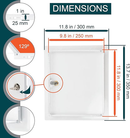 10" x 12" Lockable White Metal Access Door. Service Shaft Wall Panel - Image 2