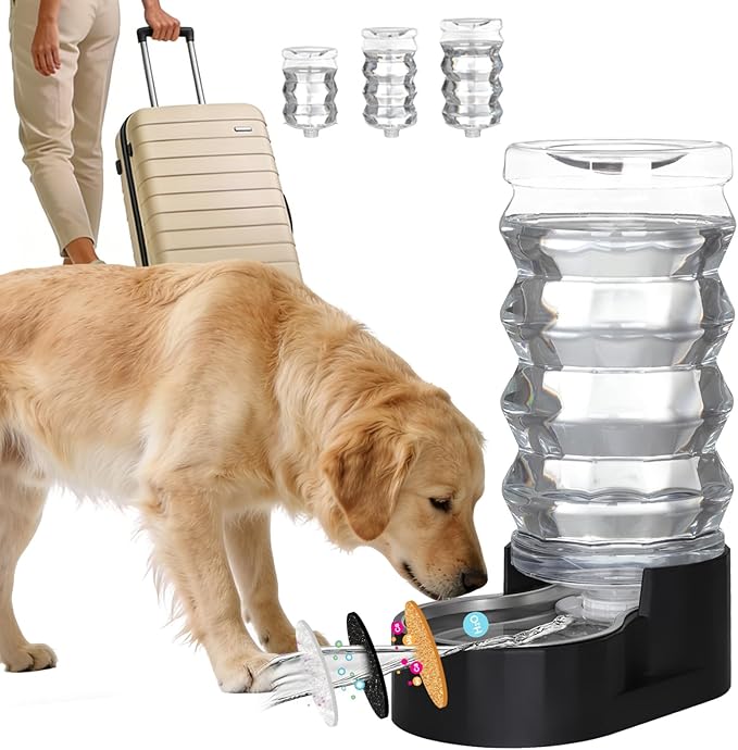 RIZZARI Large Dog Water Dispenser: 9L Black 304 Stainless Steel Gravity Feeder by RIZZARI