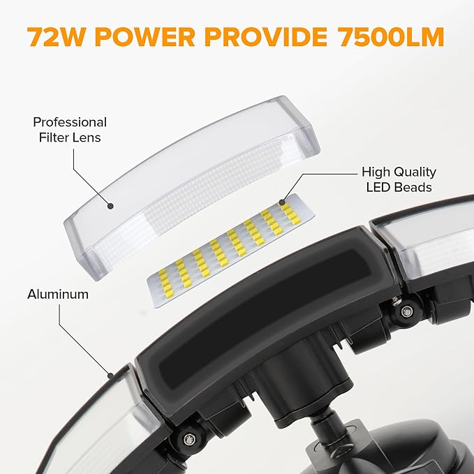 LUTEC 2 Pack 72W 7500LM LED Security Lights Motion Sensor Light Outdoor - Image 6