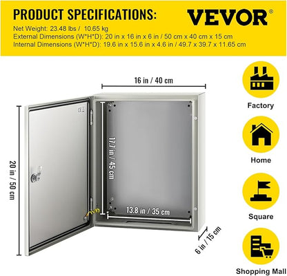 VEVOR NEMA Steel Enclosure, IP66 Waterproof & Dustproof, Outdoor/Indoor - Image 7