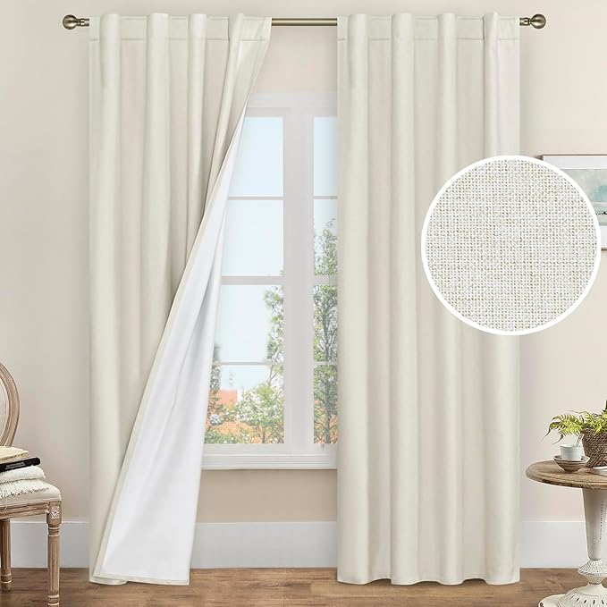 LAMIT Ivory 100% Blackout Polyester Curtains 84 Inches Long, Polyester Living by LAMIT