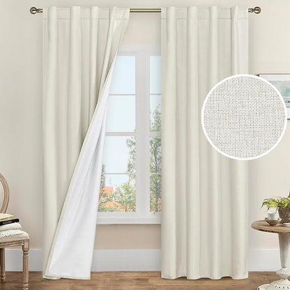 LAMIT Ivory 100% Blackout Polyester Curtains 84 Inches Long, Polyester Living by LAMIT