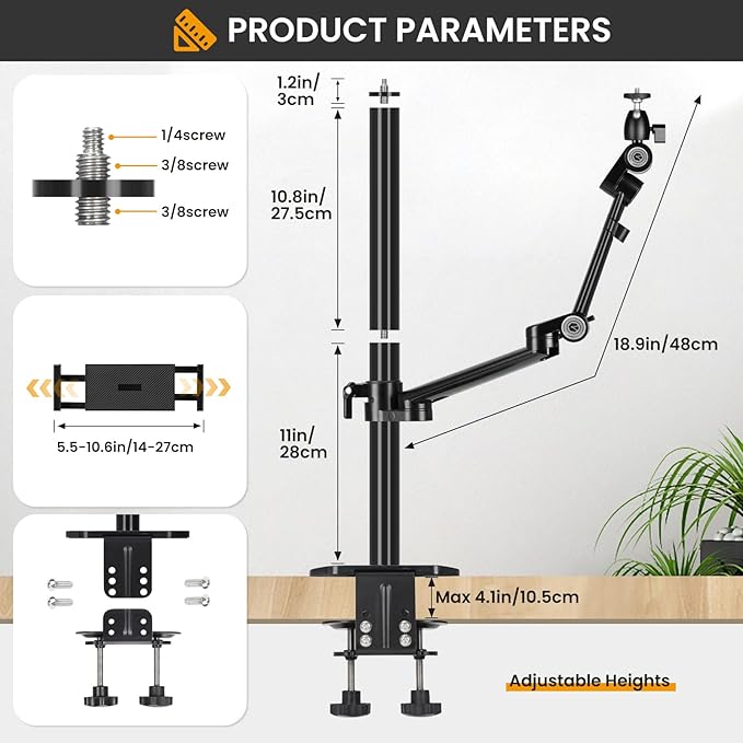 TARION Camera Arm Desk Mount: Heavy Duty DSLR Desktop Mount Camera Stand - Image 4
