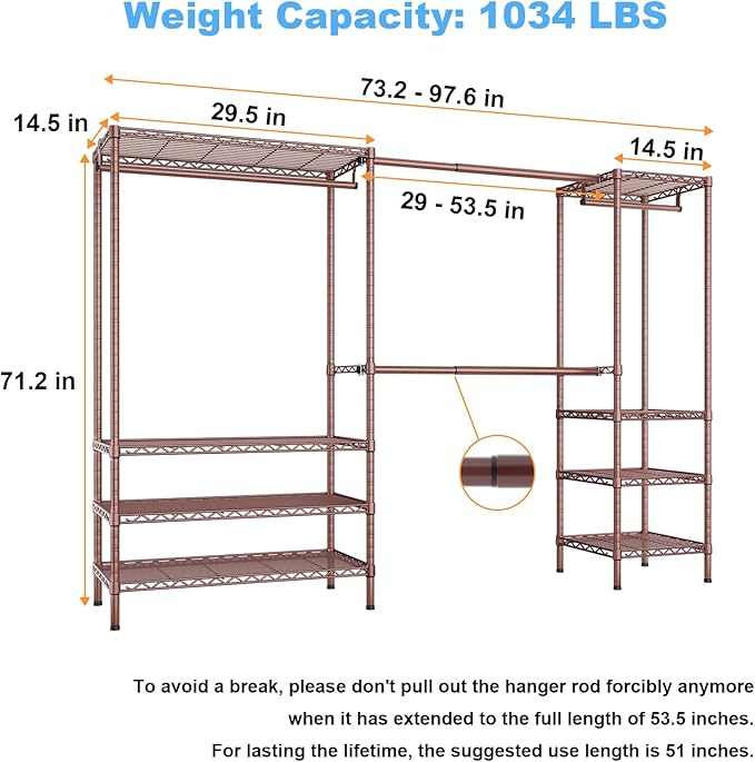 Ulif E11 Heavy-Duty Garment Rack, Metal Freestanding Clothes Rack and Closet - Image 5