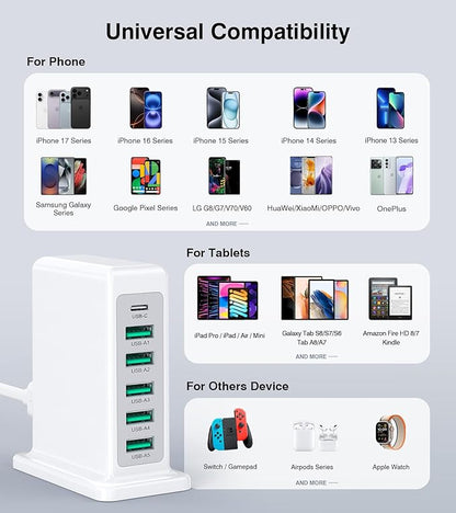 USB Charger Block, 45W 6-Port Charging Station - Image 4