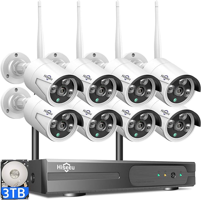 Hiseeu 2K Wireless Security Camera System, 10CH NVR Kit, Night Vision, by Hiseeu