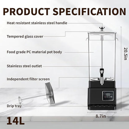Coffee Urn Commercial Coffee Maker, 14 L 90 Cups, Transparent Electric - Image 3