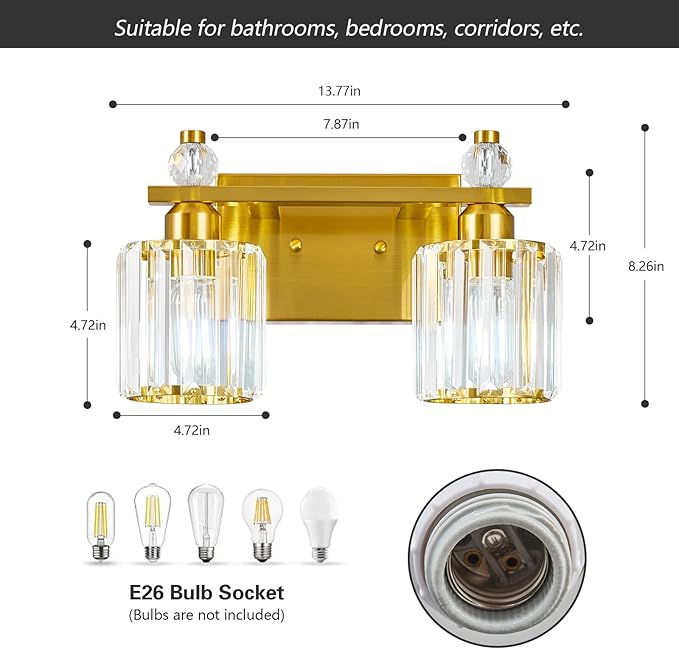 FDPBY Bathroom Vanity Lights 2-Light Gold Modern Crystal Vanity Light Fixtures - Image 5