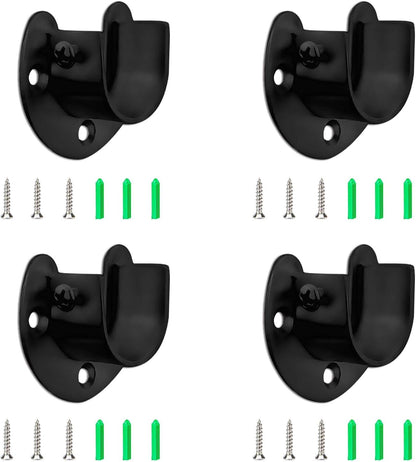 Stainless Steel Closet Rod Bracket 4pcs Heavy Duty Flange Rod Holder 1" & 1-1/4" Diameter Curtain Rod End Supports U-Shaped Wardrobe Rod Bracket Black White with Screws