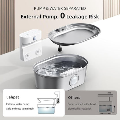 uahpet Wireless Cat Water Fountain Stainless Steel Pro, External Pump Battery - Image 4