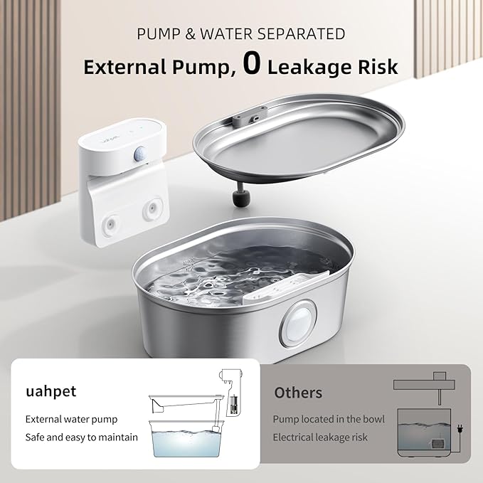 uahpet Wireless Cat Water Fountain Stainless Steel Pro, External Pump Battery - Image 3