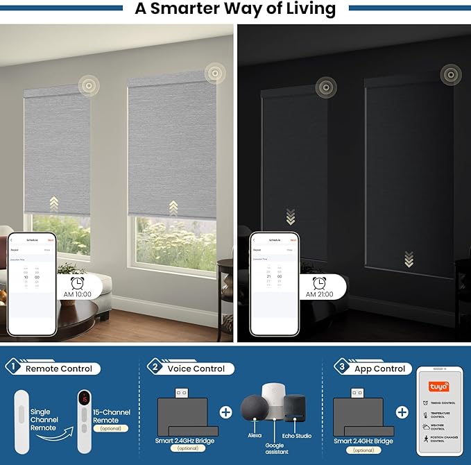 No Drill Motorized Blinds with Remote, Cordless Smart Electric Roller Shades - Image 4