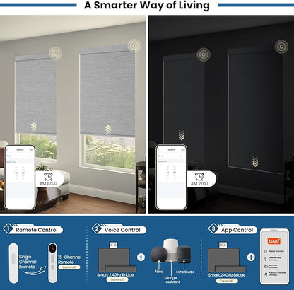 No Drill Motorized Blinds with Remote, Cordless Smart Electric Roller Shades - Image 4