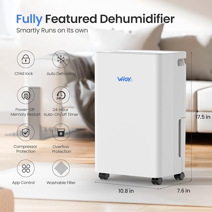 Dehumidifier for Basements, 2000 Sq. Ft., 30 Pints, Max 50 Pints 1.6L Tank - Image 3