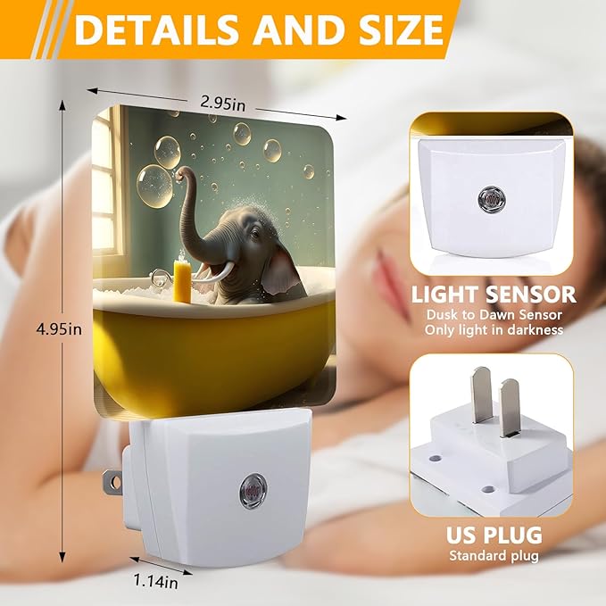 GANTINIR Cute Elephant Take a Bath Night Light, Plug-into African Animal - Image 2
