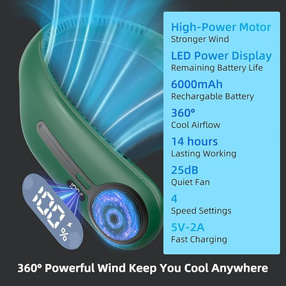 Kinhowly Portable Neck Fan, Hands Free Personal Wearable Bladeless Fan - Image 3