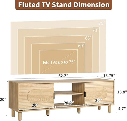 Bifins 63inch Wood TV Stand for Televisions up to 70 Inches, Mid Century Modern - Image 2