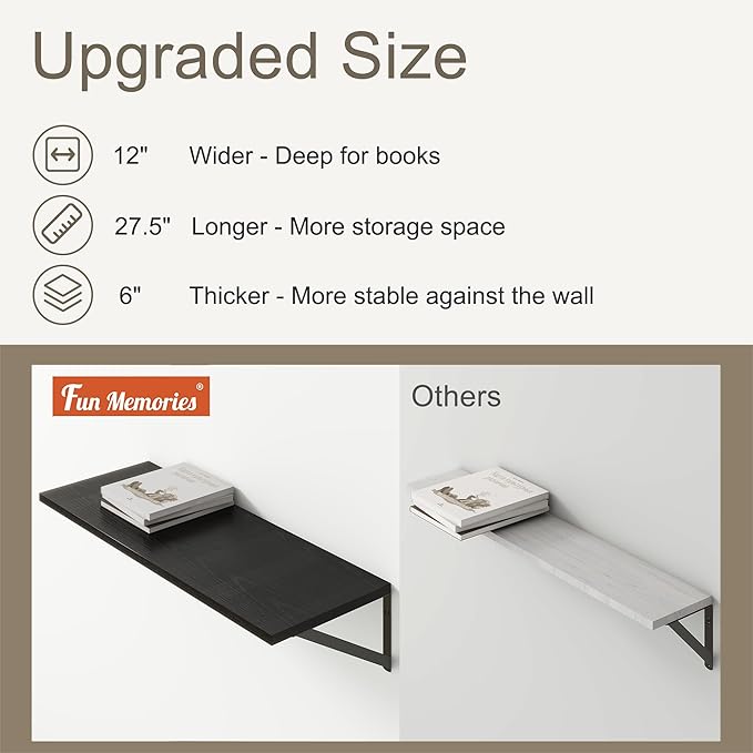 Fun Memories 27.5" W x12 D Floating Shelves, 12 Inch Deep Floating Shelf Set of - Image 4