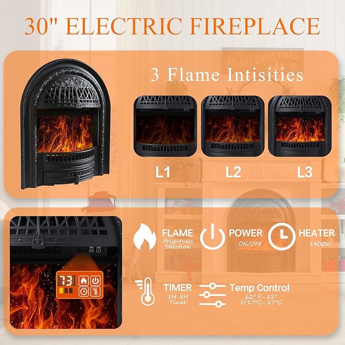 78" Electric Fireplace with Mantel, Birdcage-Style Fireplace Entertainment - Image 9