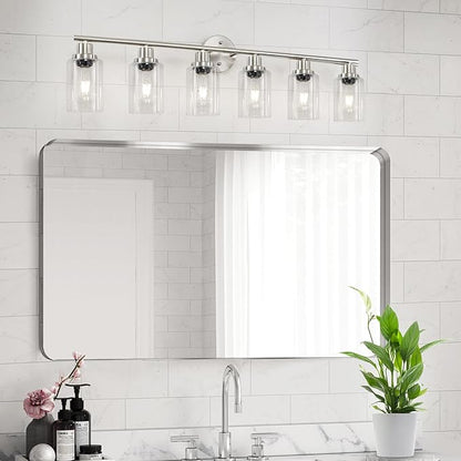 Guliaofo 6-Light Nickel Bathroom Vanity Lights, E26 Modern Bathroom Light - Image 7