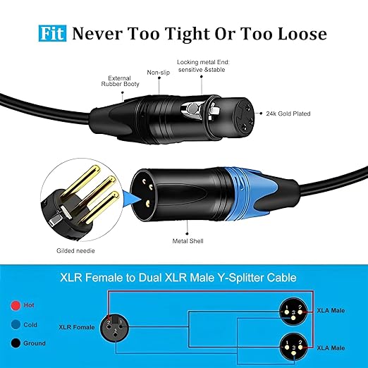 Smithok 2pack XLR Y Splitter Cable, Female to Dual Male Y Cable, Balanced - Image 3