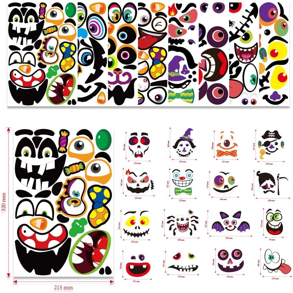 Halloween Pumpkin Face Stickers Halloween Pumpkin Decorating Stickers | 64 Pack Large Pumpkin Craft Stickers for Kids Toddlers Make Jack-O-Lantern Face Decals for Pumpkins and Squashes