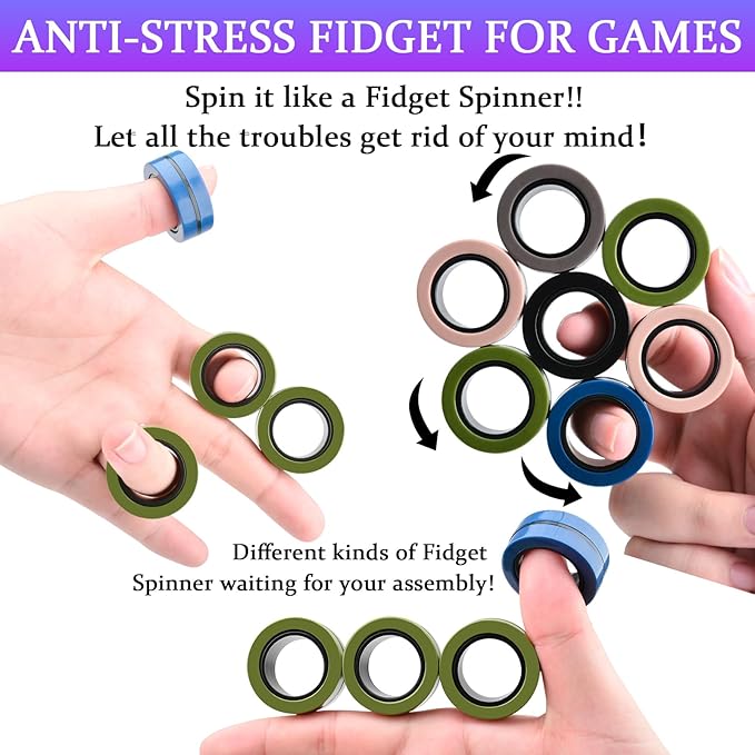 Cevioce 15 PCS Magnetic Ring Fidget Toys Set, ADHD Anxiety Magnetic Finger - Image 4