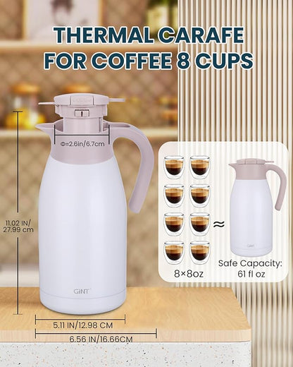 GiNT 1.9L / 64Oz Thermal Coffee Carafe, Insulated Stainless Steel Coffee Carafes - Image 6