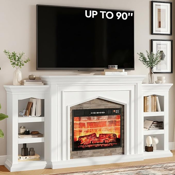 LGHM 80" Fireplace TV Stand for TVs Up to 90 Inch, Electric Fireplace - Image 3