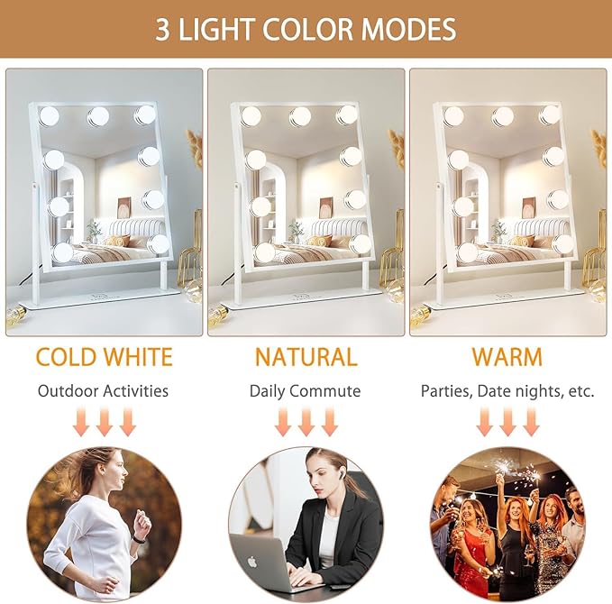FENCHILIN Vanity Mirror with Light Lighted Makeup Mirror Vanity Makeup Mirror - Image 3