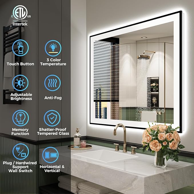 YEELAIT 32x36 Inch LED Bathroom Mirror - Image 2