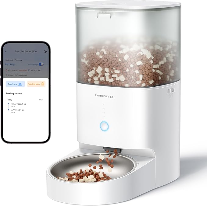 Homerunpet Smart Automatic Cat Feeder, No Jam Freeze Dried Safe, WiFi & by Homerunpet