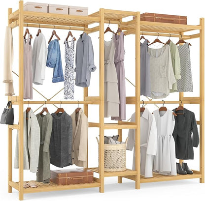 Homykic Bamboo Closet System Clothes Rack, Large Freestanding Garment Rack by Homykic