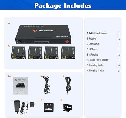 J-Tech Digital HDMI 2.0 4K 1x4 Splitter Extender Over Single Cable CAT6 - Image 9