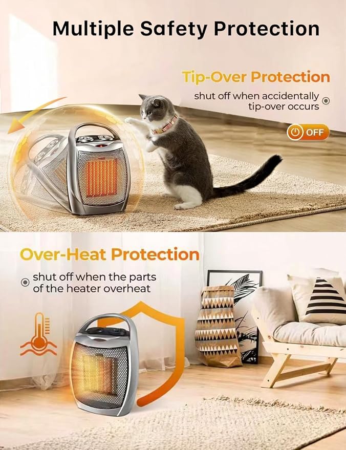 Portable Ceramic Space Heater w/Thermostat, 1500W Indoor Electric Space Heater - Image 5